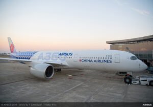 Airbus A350-900 (Airbus and China Airlines Livery) predominantly painted in White