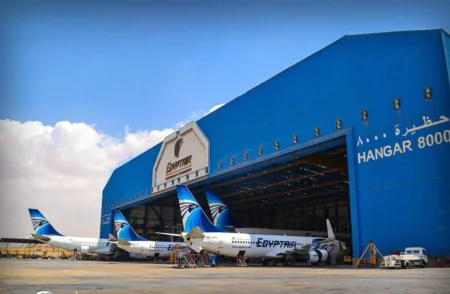 EGYPTAIR Expands Engine Maintenance with V2500-A5 Capability Egyptair Maintenance Engineering Hangar